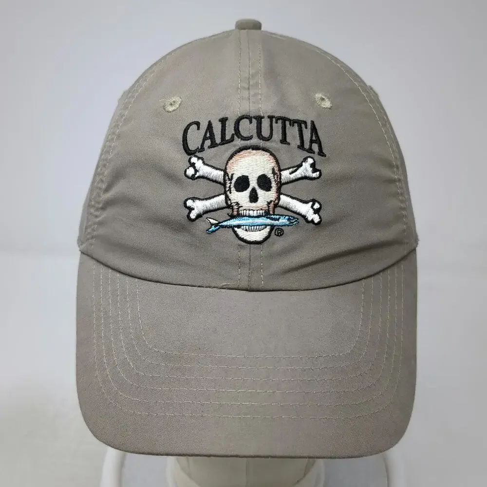 Calcutta Baseball Cap Brown One Size Skull Crossbones Fish Logo Strapback Hat